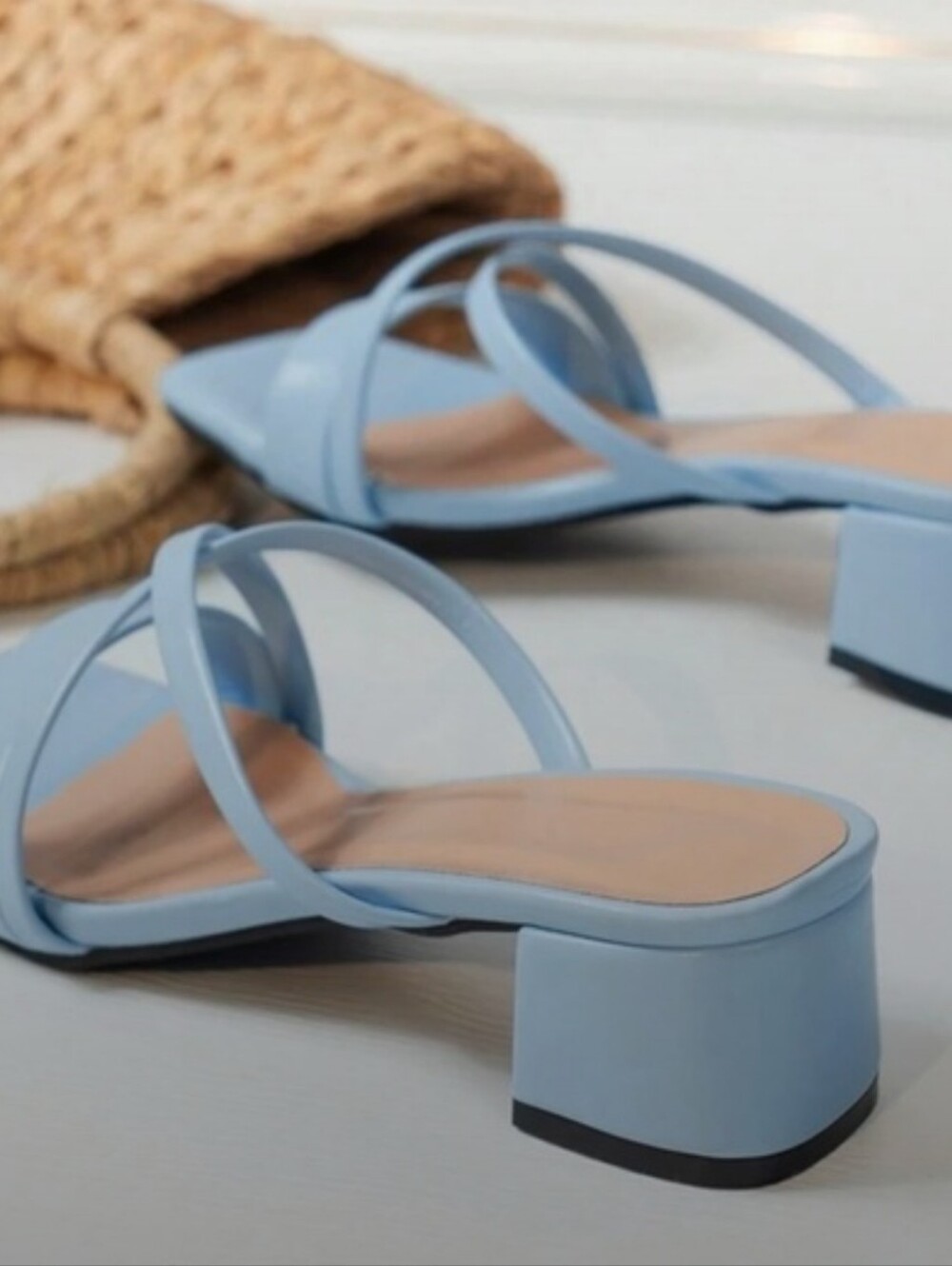 Women’s Strappy Square-Toe Slide Sandals - Light Blue Size 42 Us 10 - Picture 2 of 5